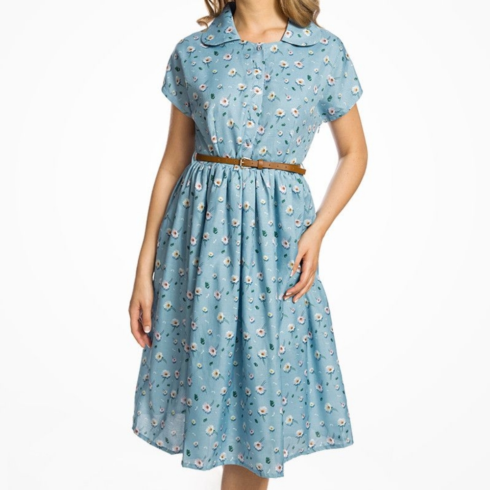 Vintage Style Light Blue Daisy Lindy Bop Dress